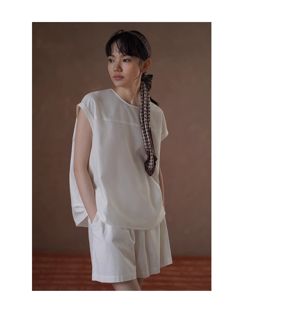 月光沙灘亞麻棉混紡度假透氣涼爽寬鬆上衣短褲兩件套裝