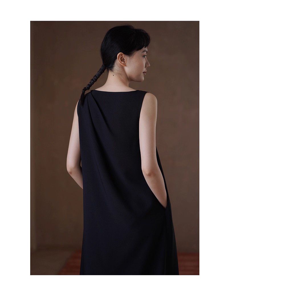 新爵會議不對稱扭褶肩洋裝寬鬆通勤垂墜顯瘦洋裝女