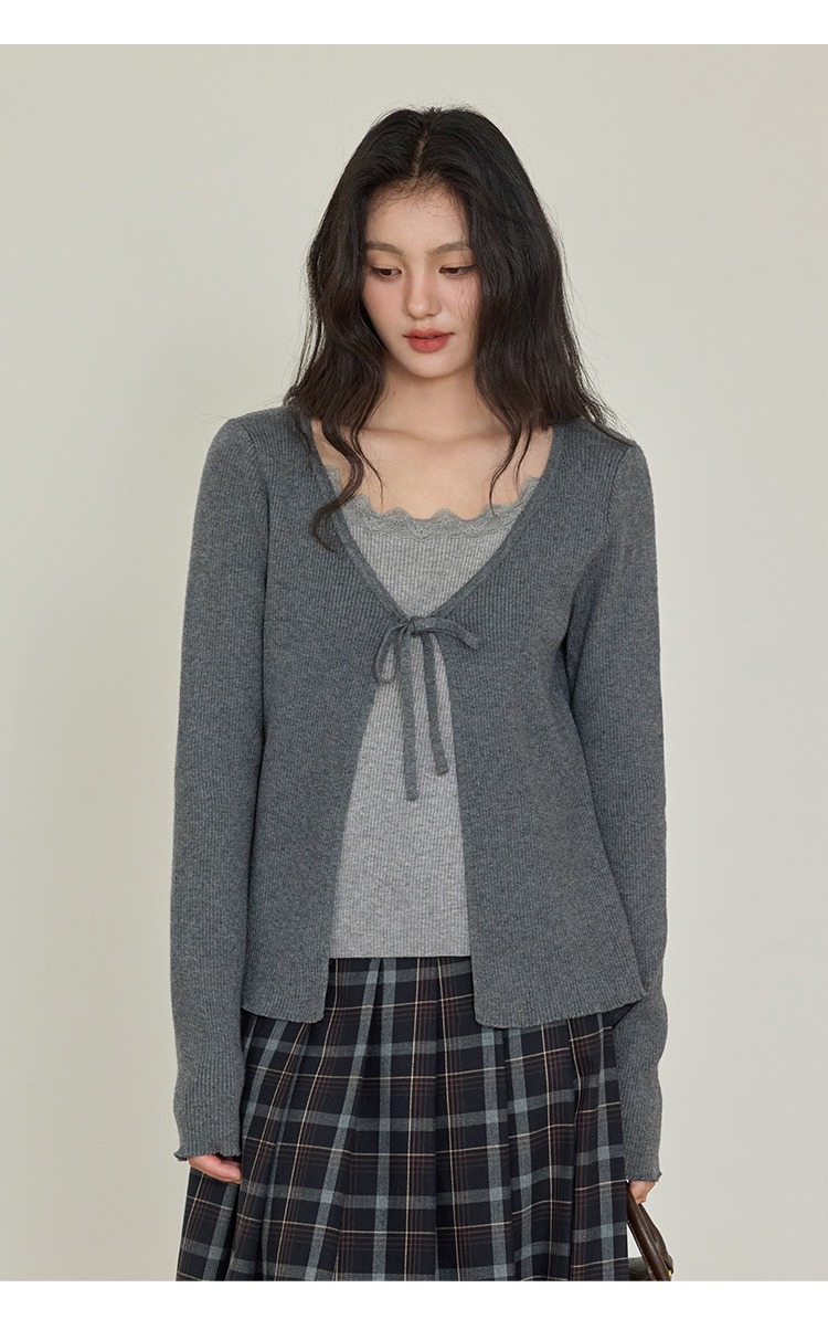 大尺碼灰色針織衫女假兩件上衣秋季穿搭胖mm正肩上衣