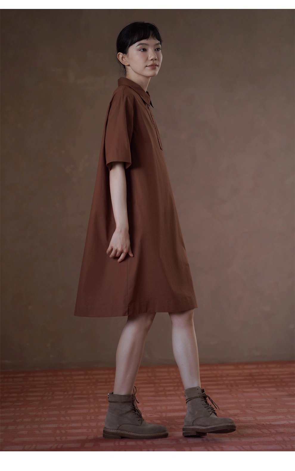 奶柿西達襯衫裙100棉挺括寬鬆顯瘦Polo短袖小個子洋裝