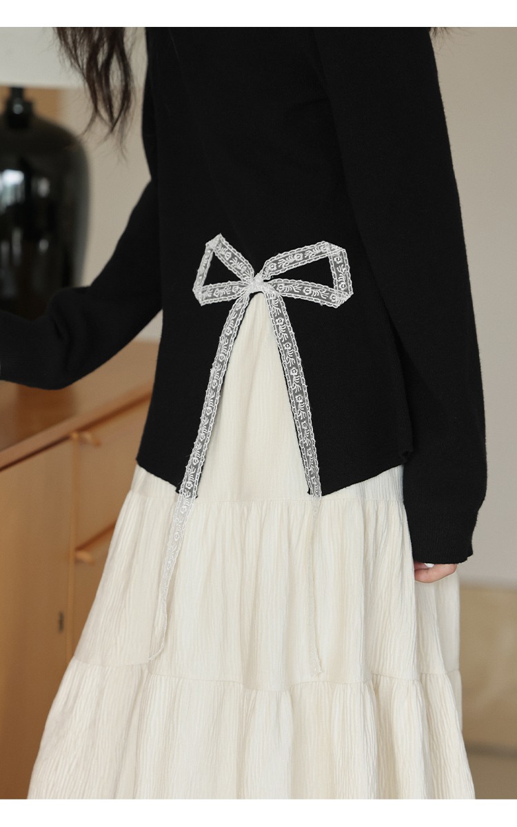 大尺碼釘珠針織衫胖mm上衣搭蕾絲拼接針織毛衣