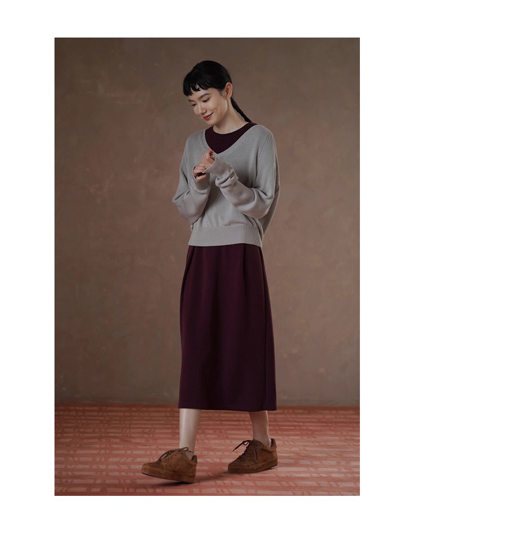 桑葚莊園超正顯白軟糯空氣感圓領直筒顯瘦寬鬆長洋裝