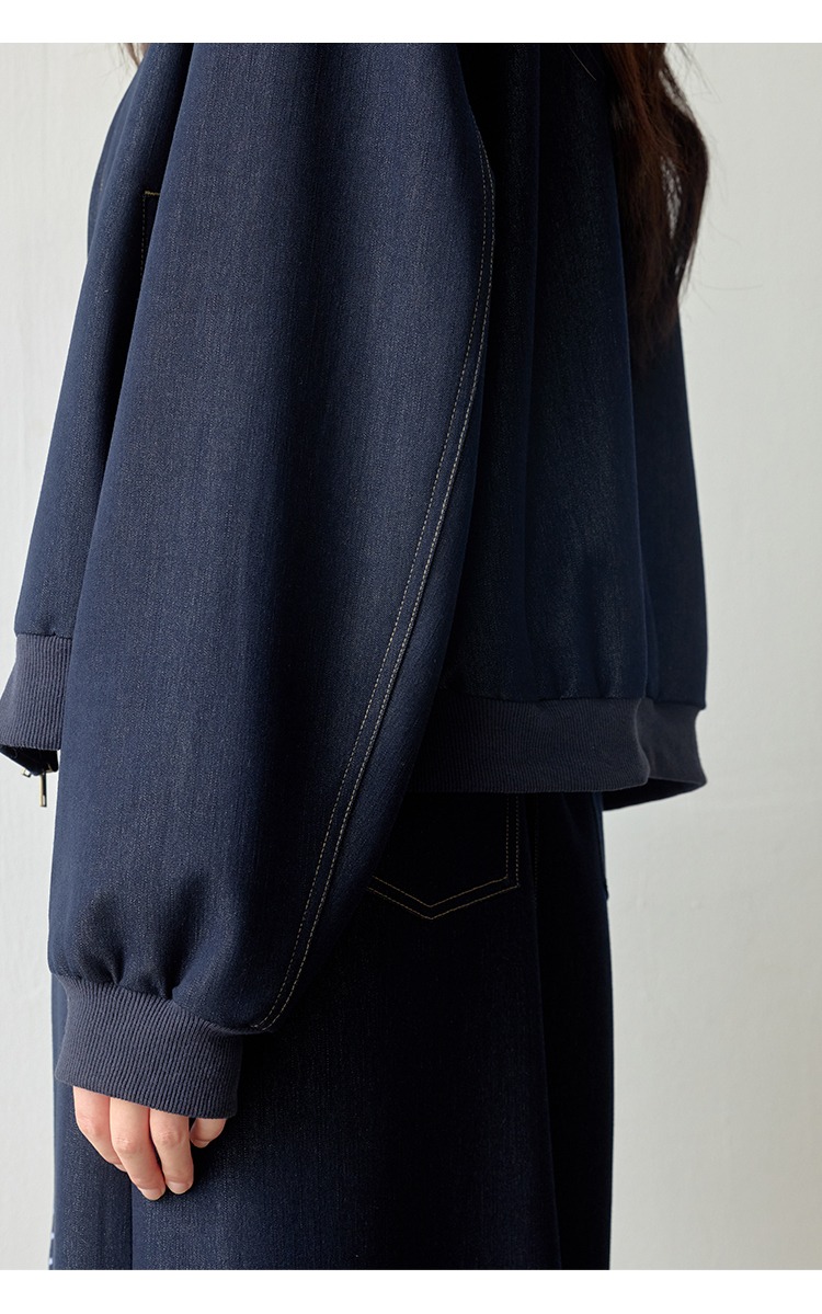 大尺碼棒球外套女半身長裙兩件套天絲牛仔套裝