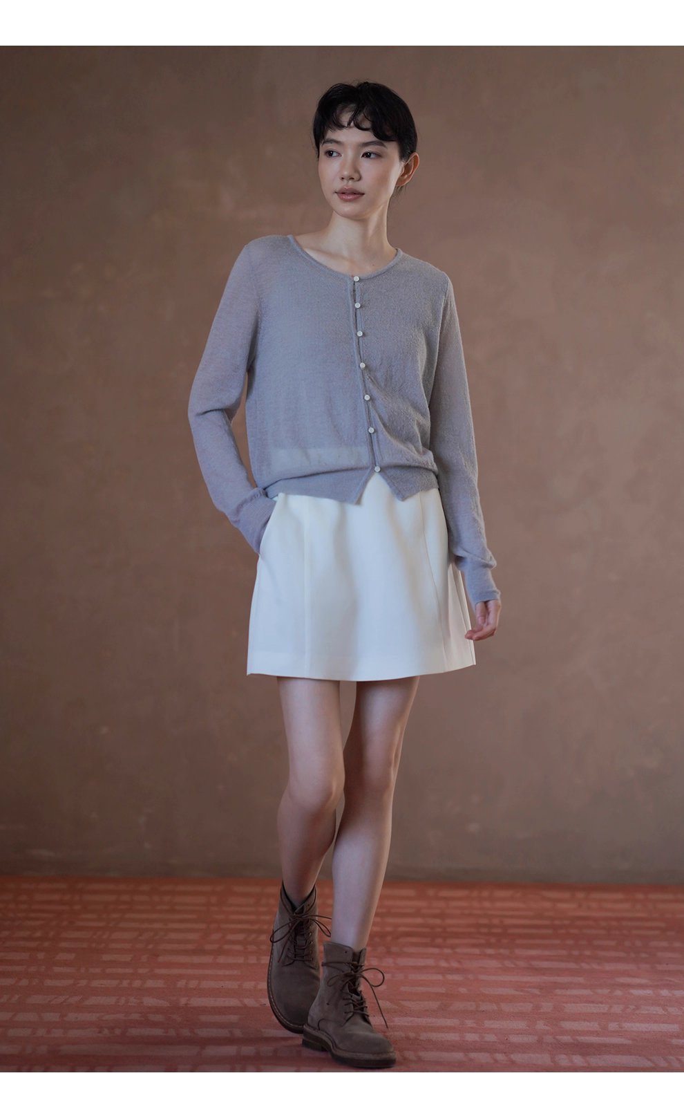 淡香薰衣草針織軟糯細膩綿羊羊駝毛混紡紗線薄款開襟衫