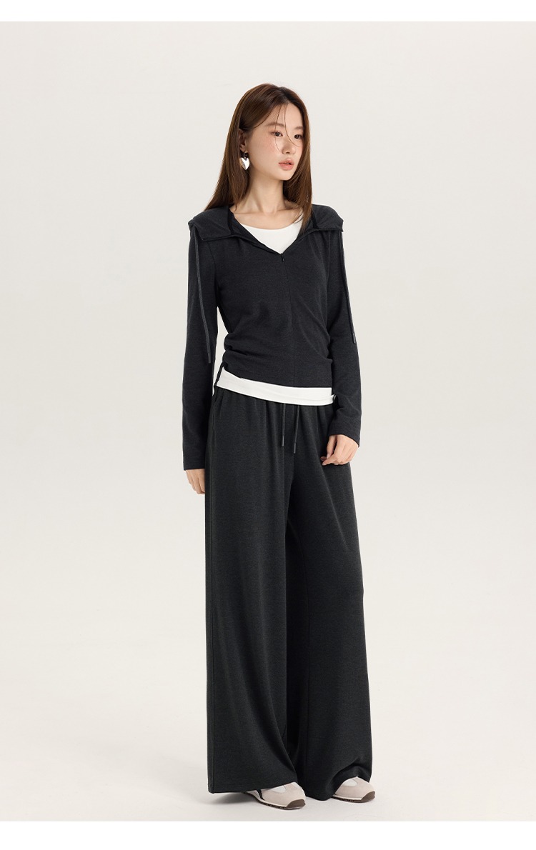 大尺碼新款兩件連帽T恤女寬鬆闊腿褲休閒時尚套裝