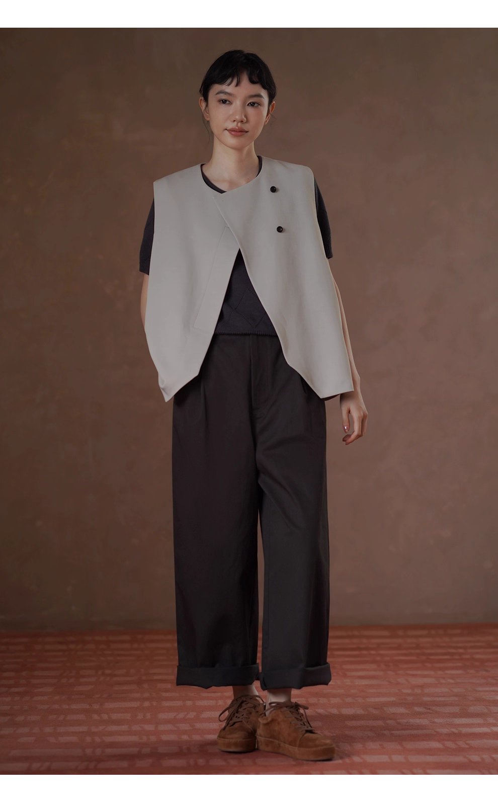 深幽雪松咖長褲寬鬆遮肉高腰顯瘦不挑人挺括100棉闊腿褲