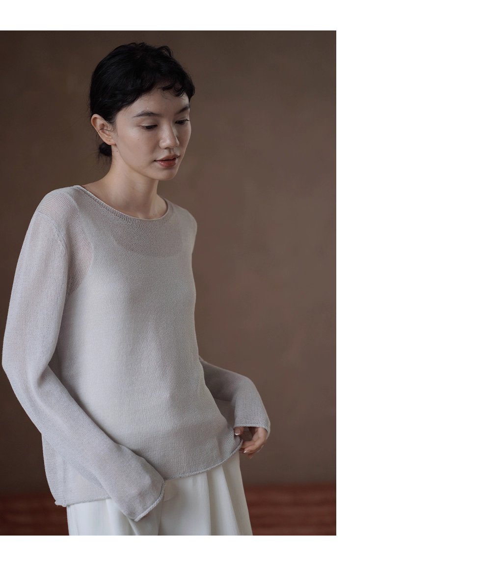 薄霧慵懶編織感元寶針織罩衫一字領寬鬆顯瘦長袖上衣女