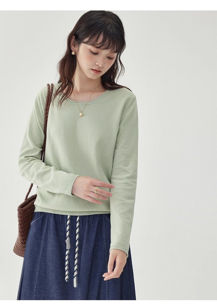 韓系純色毛衣長袖針織衫女秋季新款圓領純棉上衣