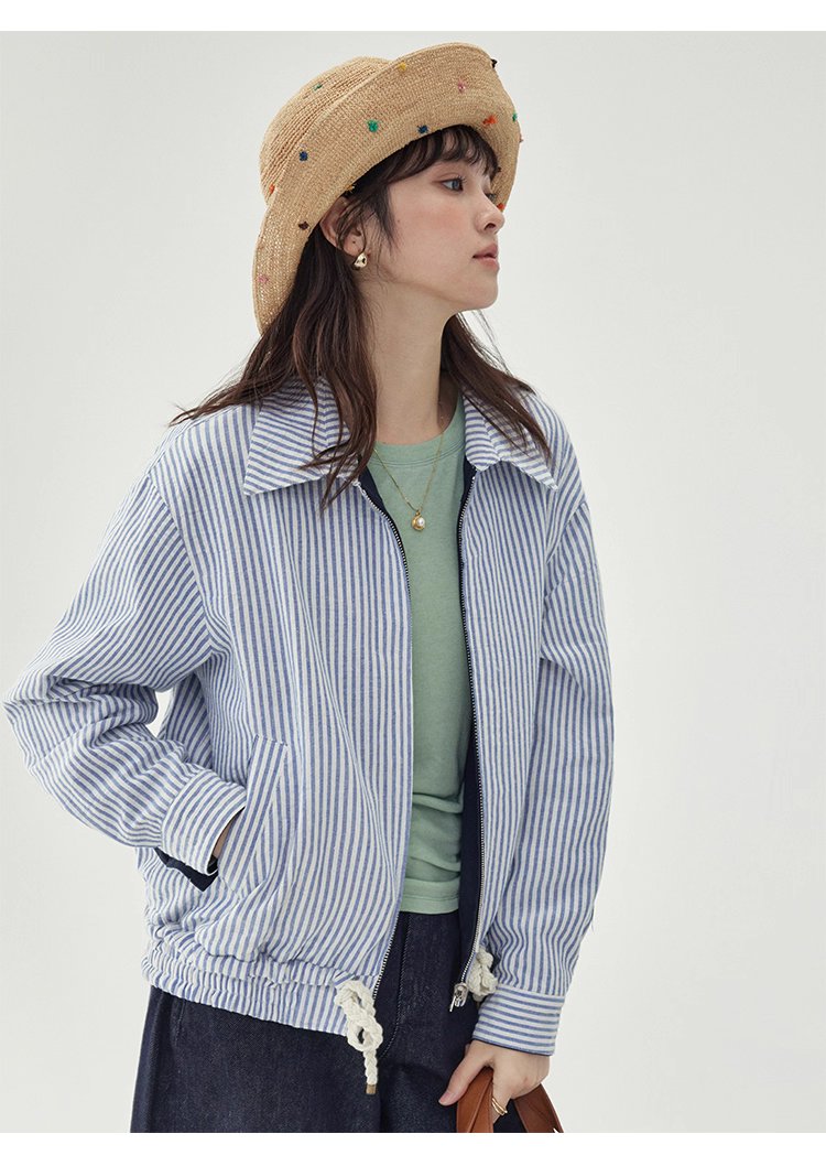 韓國翻領兩面穿拉鍊外套女秋季新款純棉長袖上衣