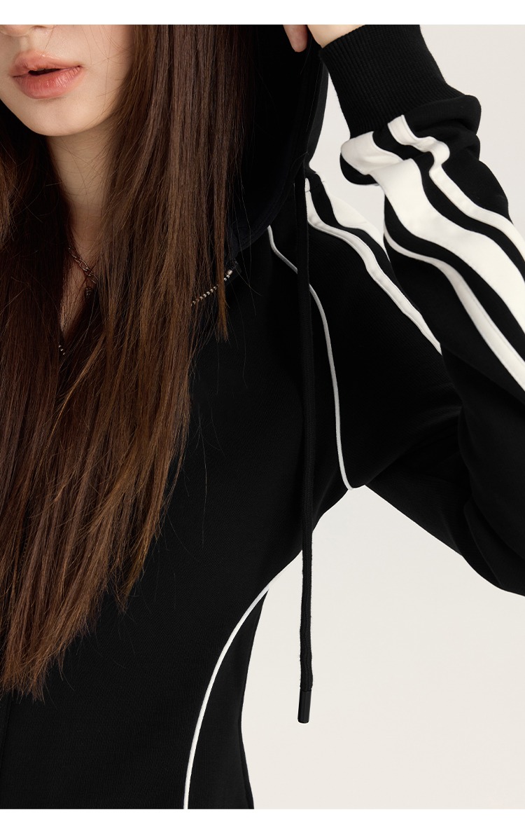 大尺碼胖mm美式黑色連帽衛衣外套2025新款休閒拉鍊上衣