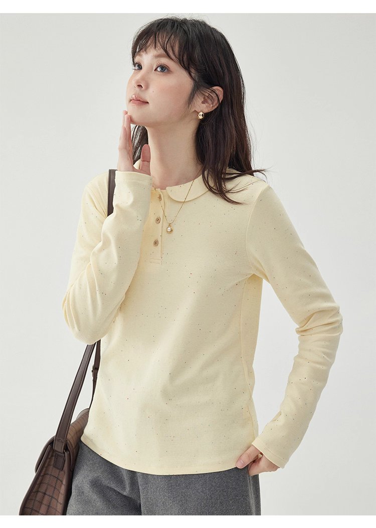 彩點小翻領長袖T恤女秋季新款時尚百搭上衣