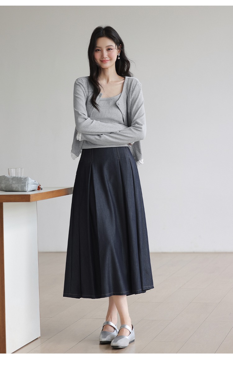 大尺碼灰色針織衫女吊帶背心初秋穿搭氣質套裝兩件式上衣