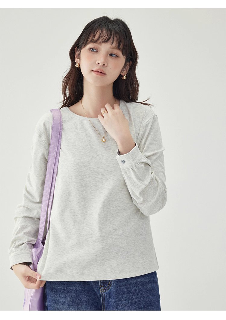 後排扣繫帶圓領衛衣T恤女秋季新款寬鬆長袖上衣