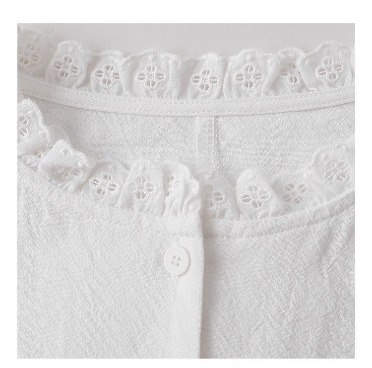 花邊長袖後貼花片白襯衫女秋季新款甜美純棉上衣