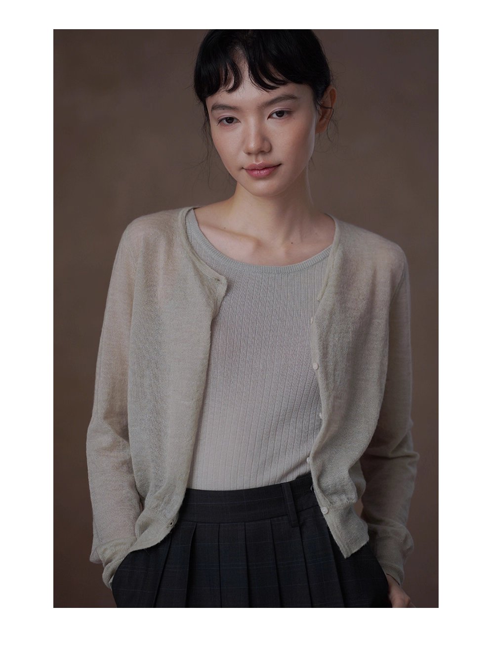 輕柔糯感薄款羊駝綿羊毛混紡蓬鬆朦朧正肩顯瘦針織外套