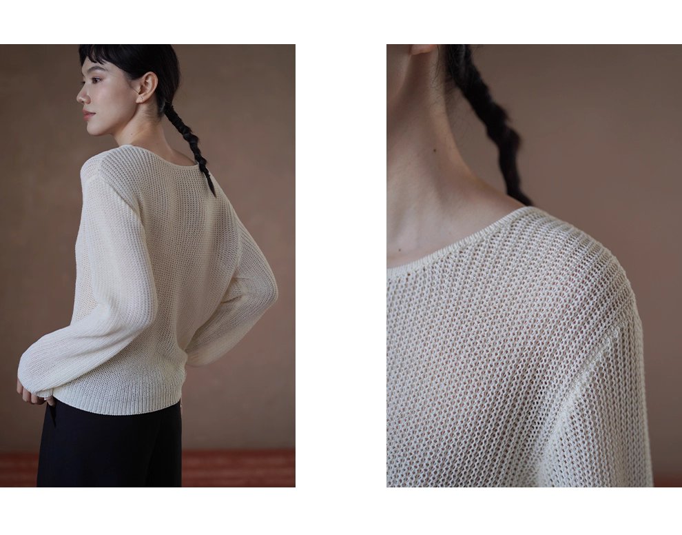 晴空白塔針織鏤空編織肌理感寬鬆顯瘦開叉長袖通勤罩衫