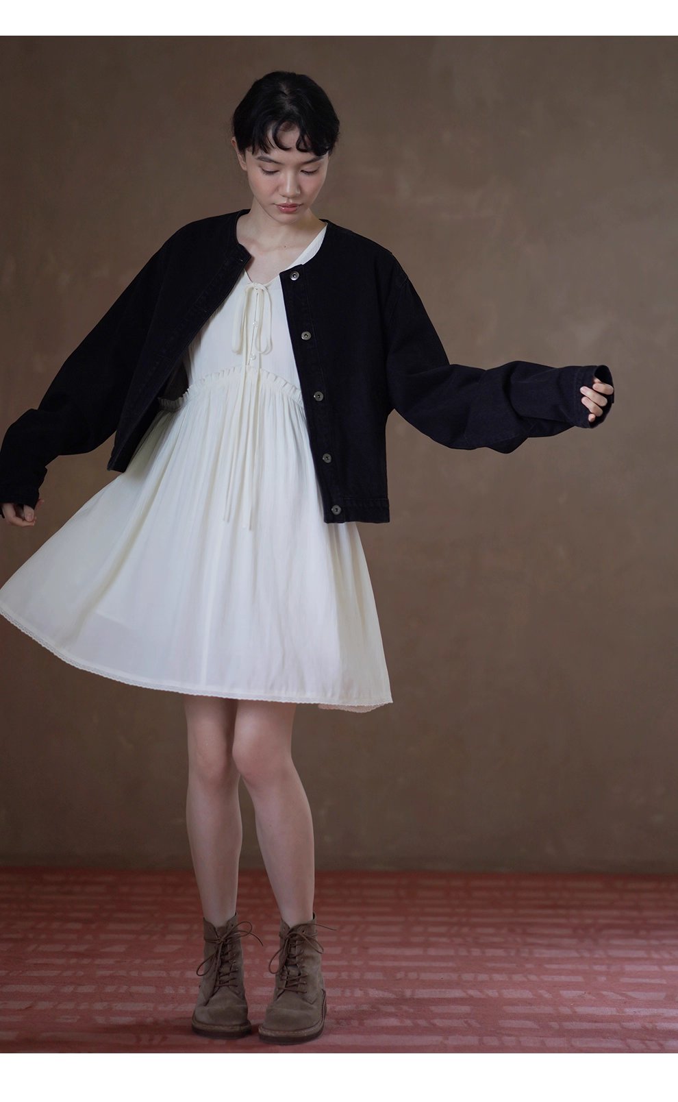 龐克牛仔做舊復古水洗寬鬆輪廓短款圓領顯瘦小個子外套