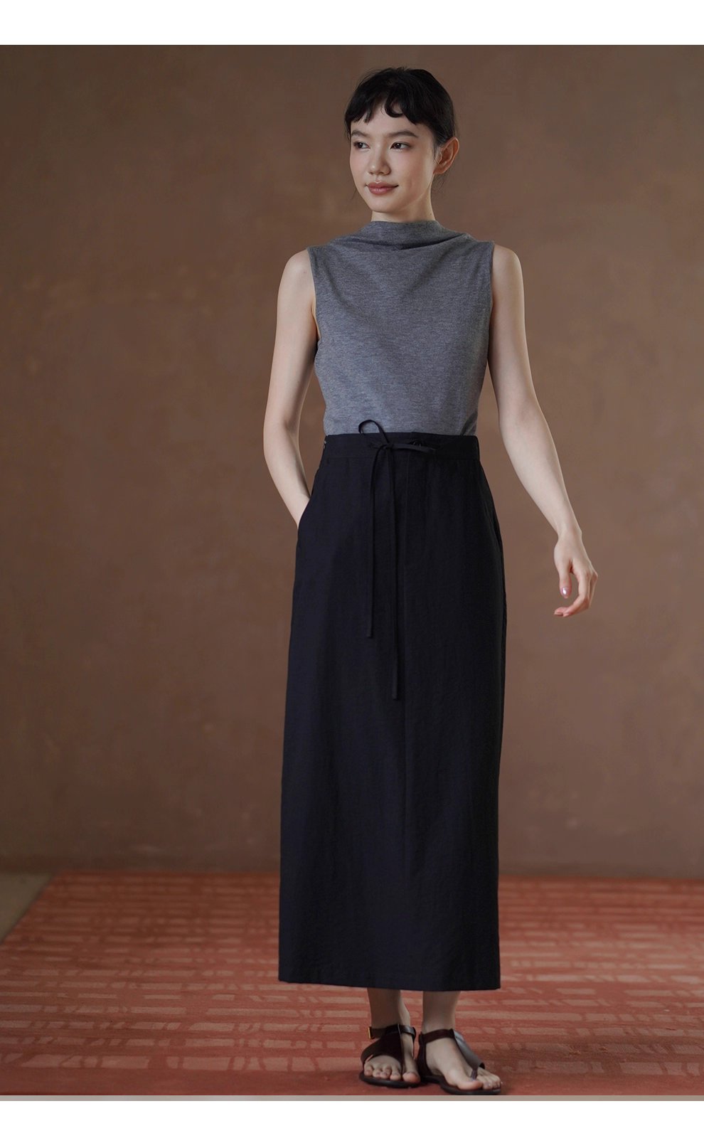 不出錯都會通勤基本款半身裙繫帶顯瘦H型直筒高腰裙女