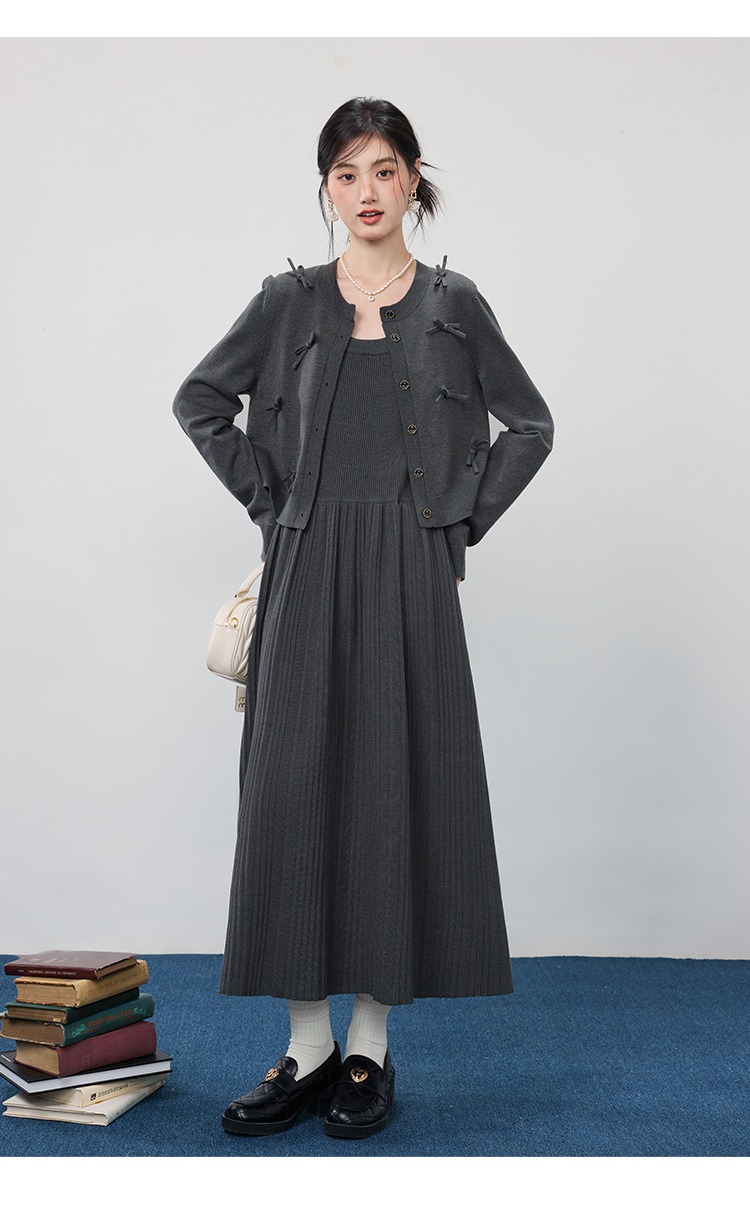 中大尺碼胖mm長裙針織開襟衫外套套裝2025穿搭洋裝兩件套裝