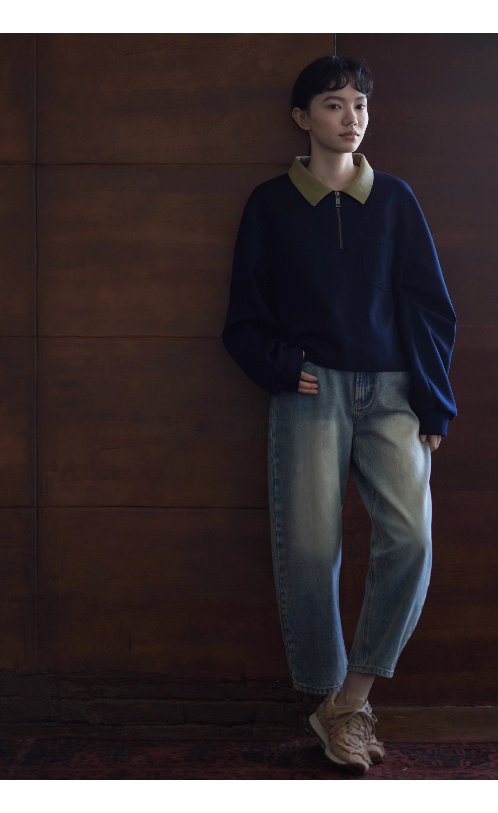 正統學院風撞色Polo領衛衣空氣層針織布料寬鬆顯瘦上衣