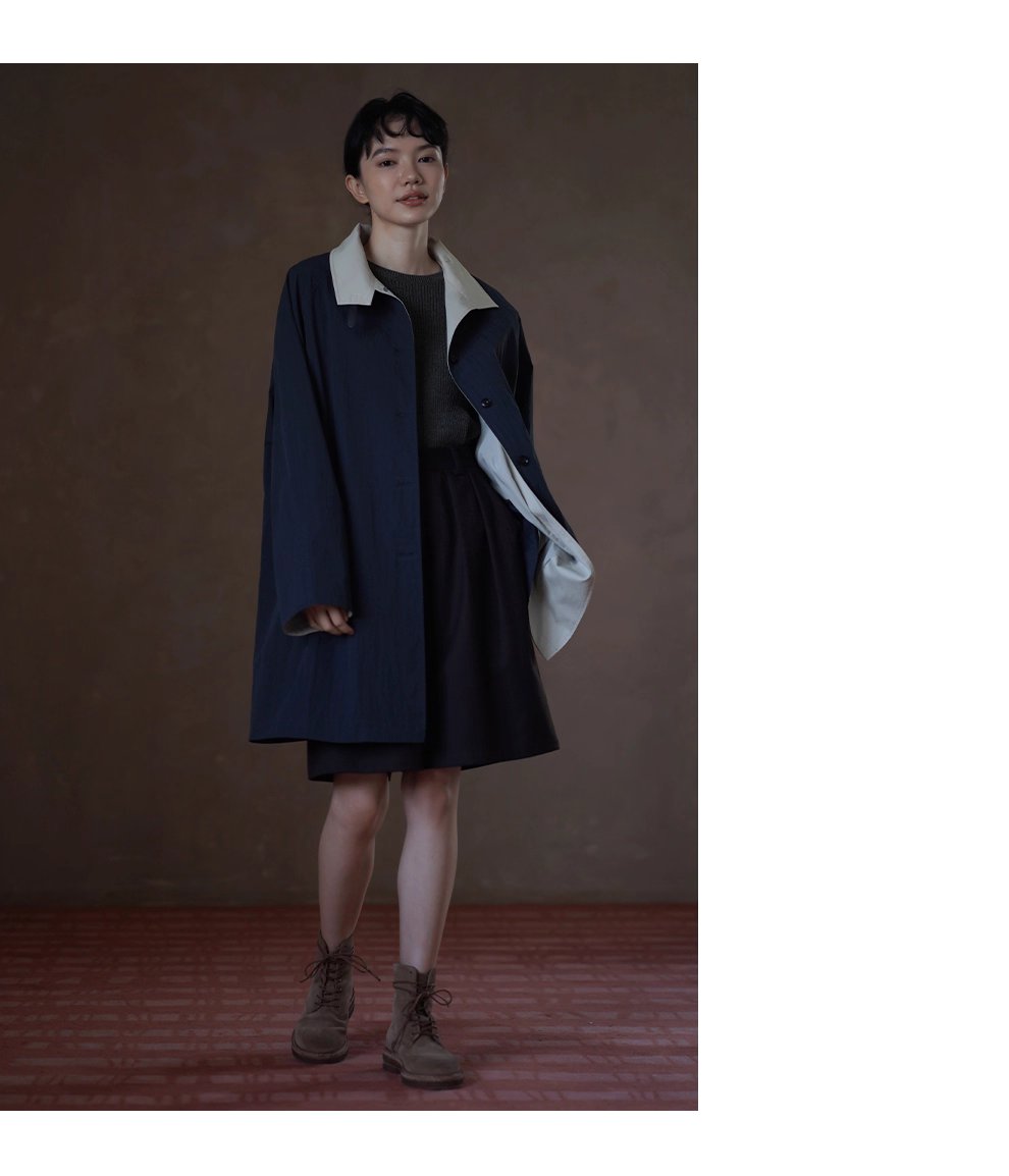 細節滿滿原創外套撞色拼接立領皮袢中長款寬鬆顯瘦風衣