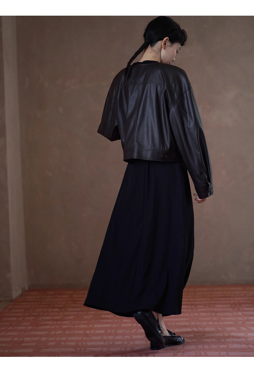 復古回潮細膩軟糯圓領廓形寬鬆顯瘦短款小個子皮衣夾克