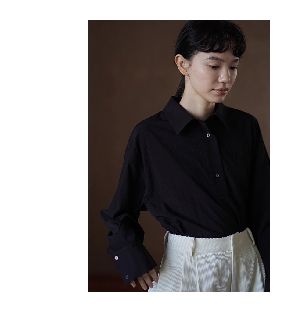 老錢氣質鬆弛寬鬆顯瘦半開門襟襯衫滑爽通勤長袖polo女