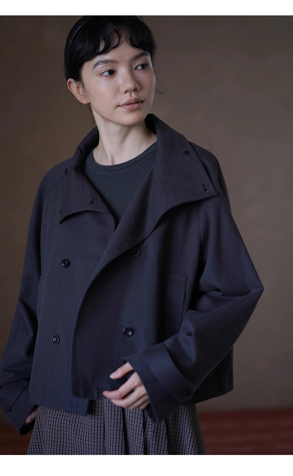 波士頓橋風衣挺括萊賽爾棉氣質立領剪裁寬鬆顯瘦外套女