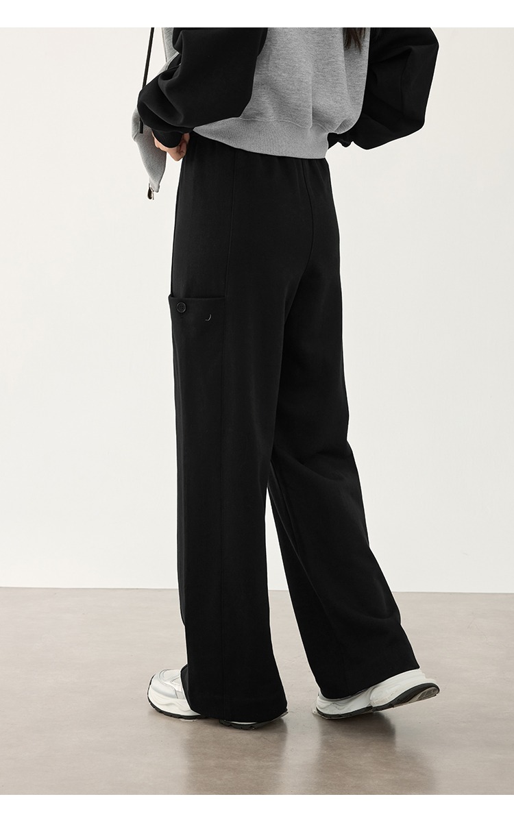 中大尺碼顯瘦休閒褲黑色直筒褲子女闊腿褲