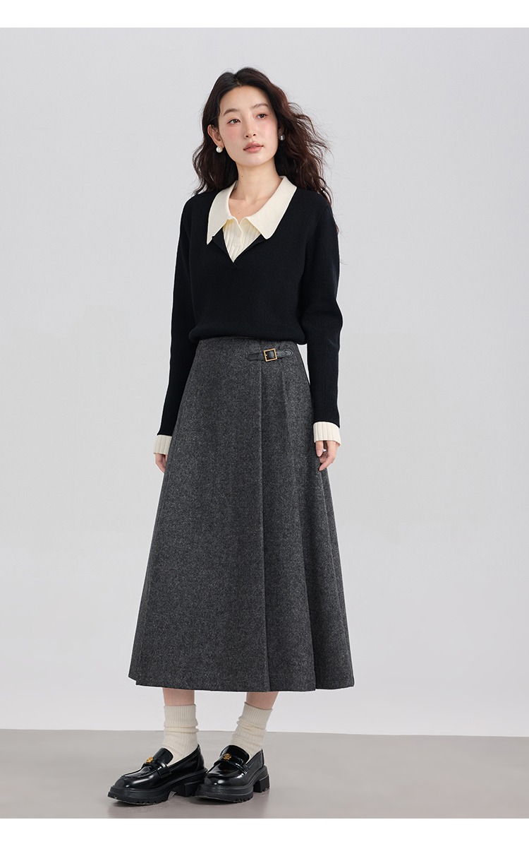 大尺碼灰色毛呢半身裙胖mm顯瘦秋冬A字長裙