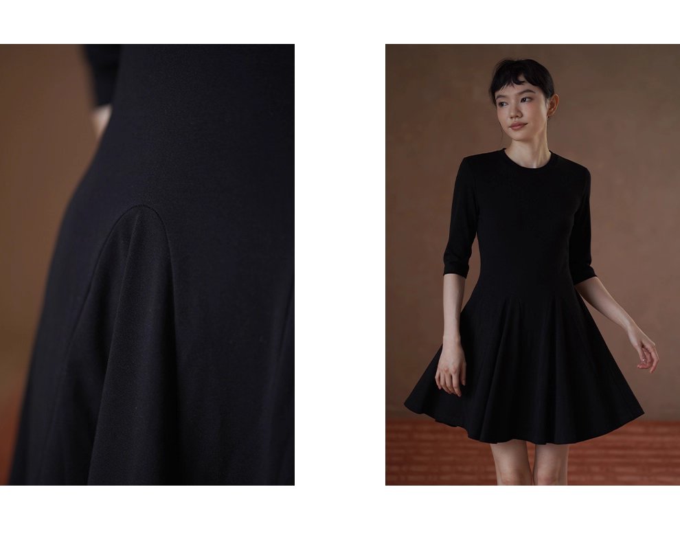 百穿不膩經典小黑裙彈性合身顯瘦收腰A字下擺短洋裝