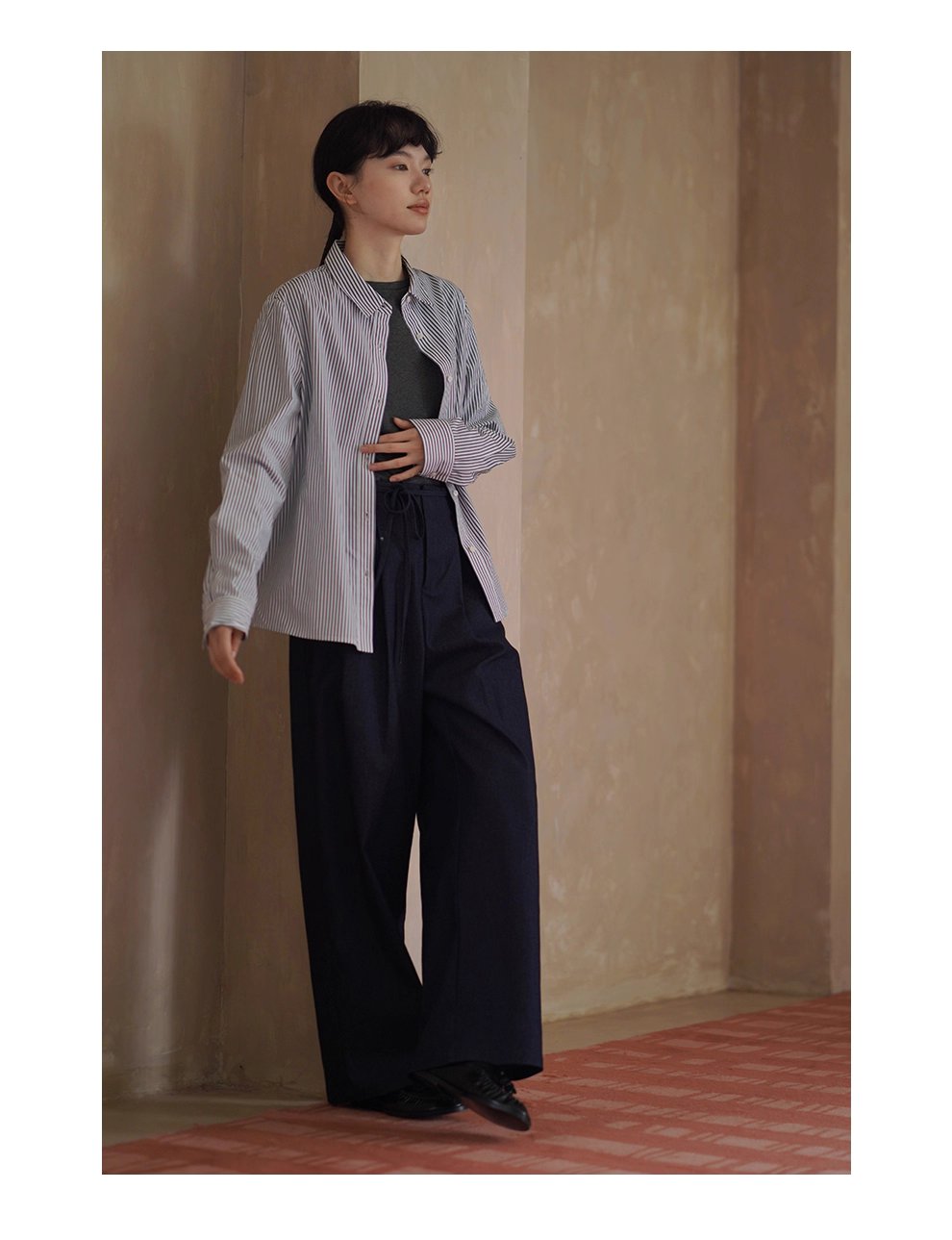 基礎時髦法則不挑人顯瘦版型遮肉寬鬆闊腿高腰牛仔長褲