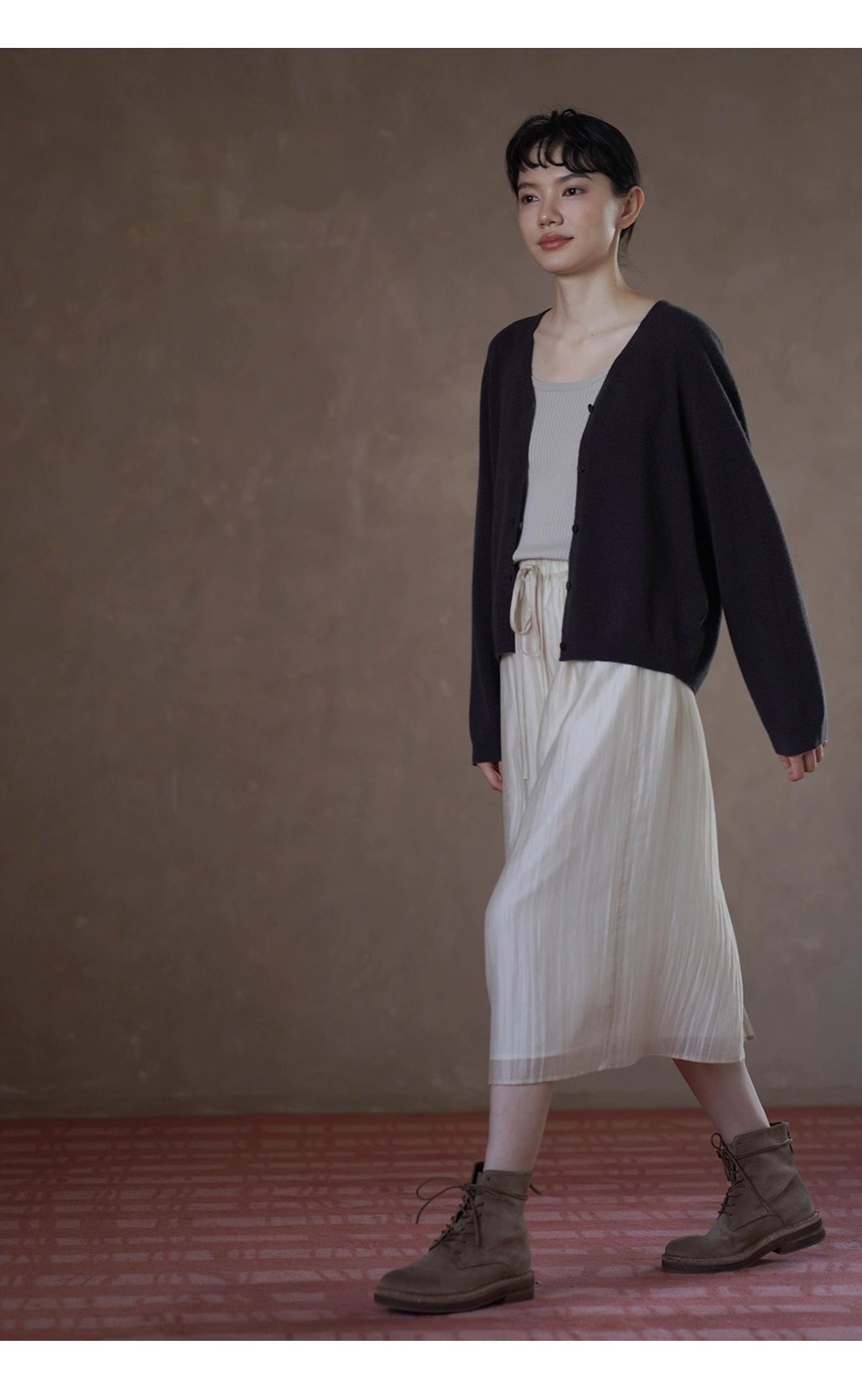 縹緲雲感萊賽爾亞麻透氣細膩肌理抽繩高腰顯瘦微A半身裙