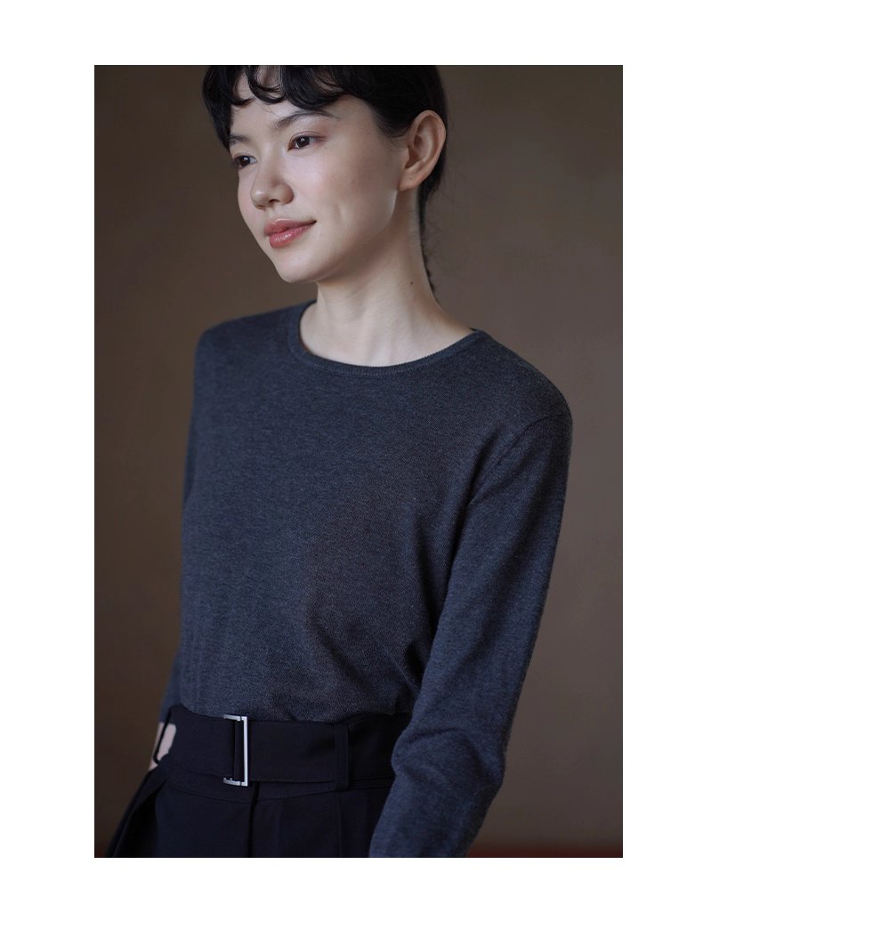 簡約仙品內搭羊毛混紡輕薄合身柔軟親膚圓領針織上衣女