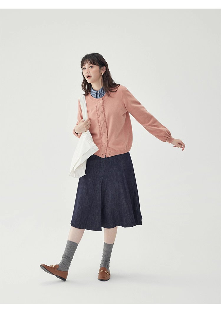 韓系提花圓領長袖針織衫女秋新款單排扣外套上衣