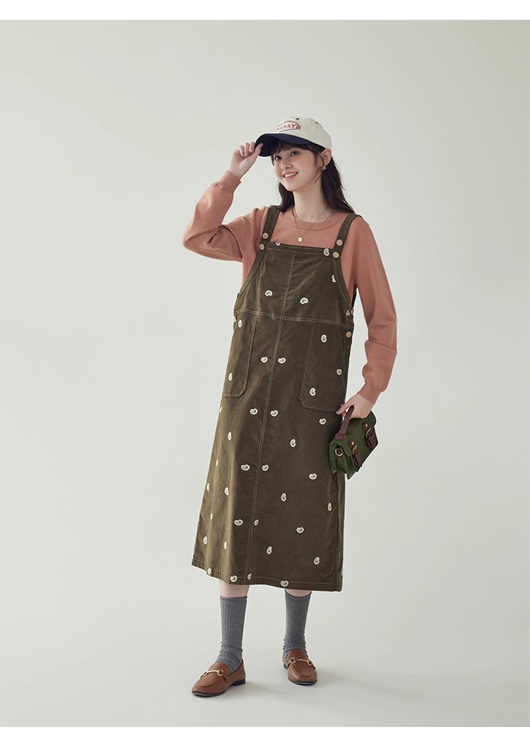 減齡刺繡純棉背帶洋裝女秋季新款後開叉a字裙