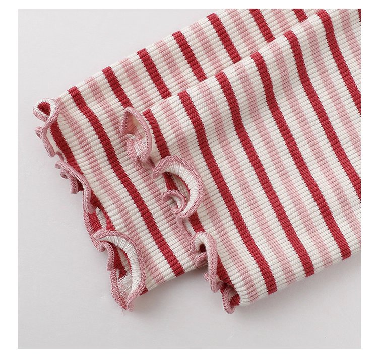 下擺扣條紋兩穿內搭T恤女秋新款花邊長袖上衣