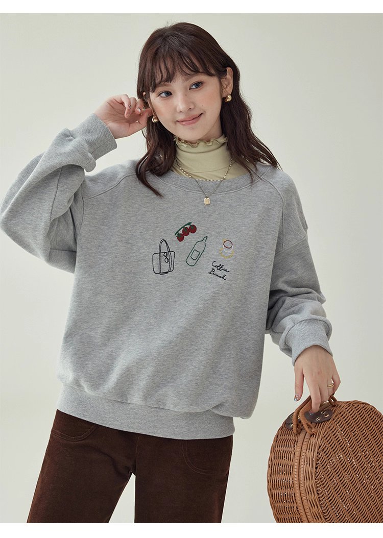 減齡刺繡圓領純棉衛衣女25秋季新款寬鬆長袖上衣