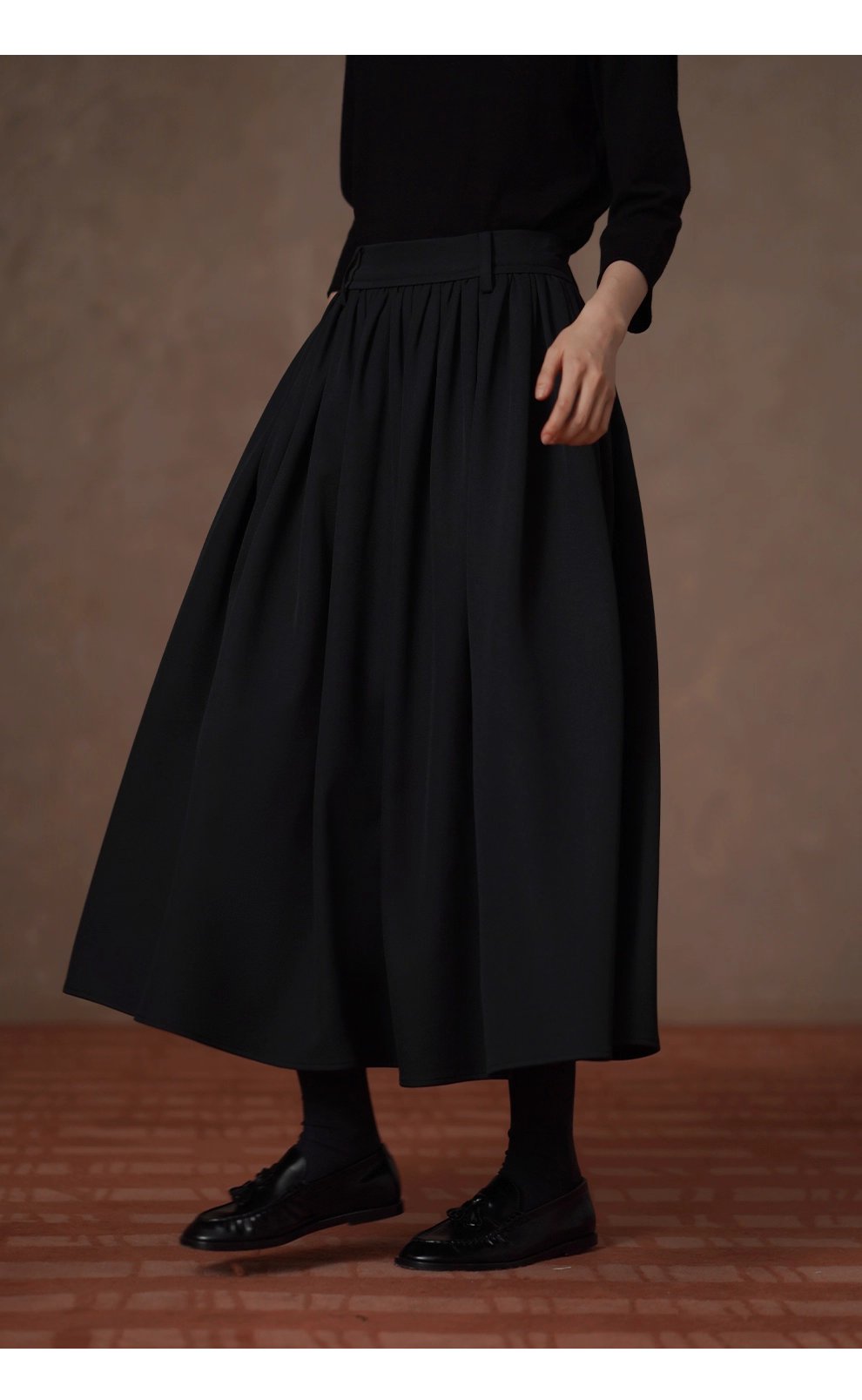 優雅舞者立體A字廓形顯瘦遮肉高腰捏褶蓬蓬通勤半身裙女