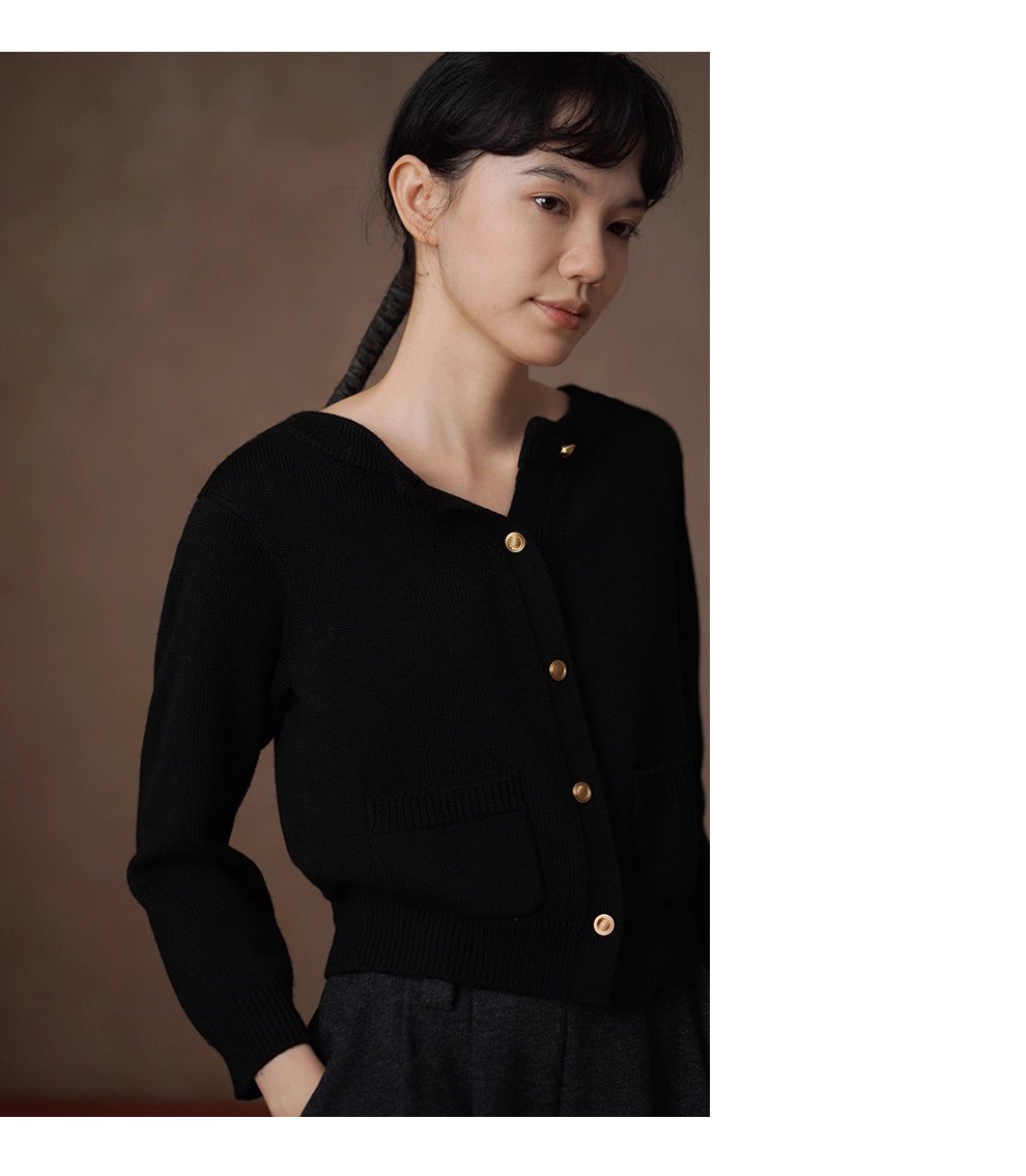 穿搭驚喜前後雙開復古金扣羊毛混紡毛衣顯瘦外套女