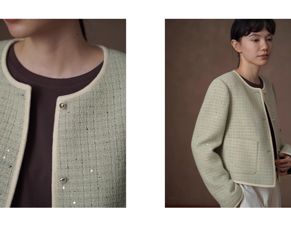 茉莉花紗編織小香羊毛混紡肌理感通勤顯瘦短版西裝外套