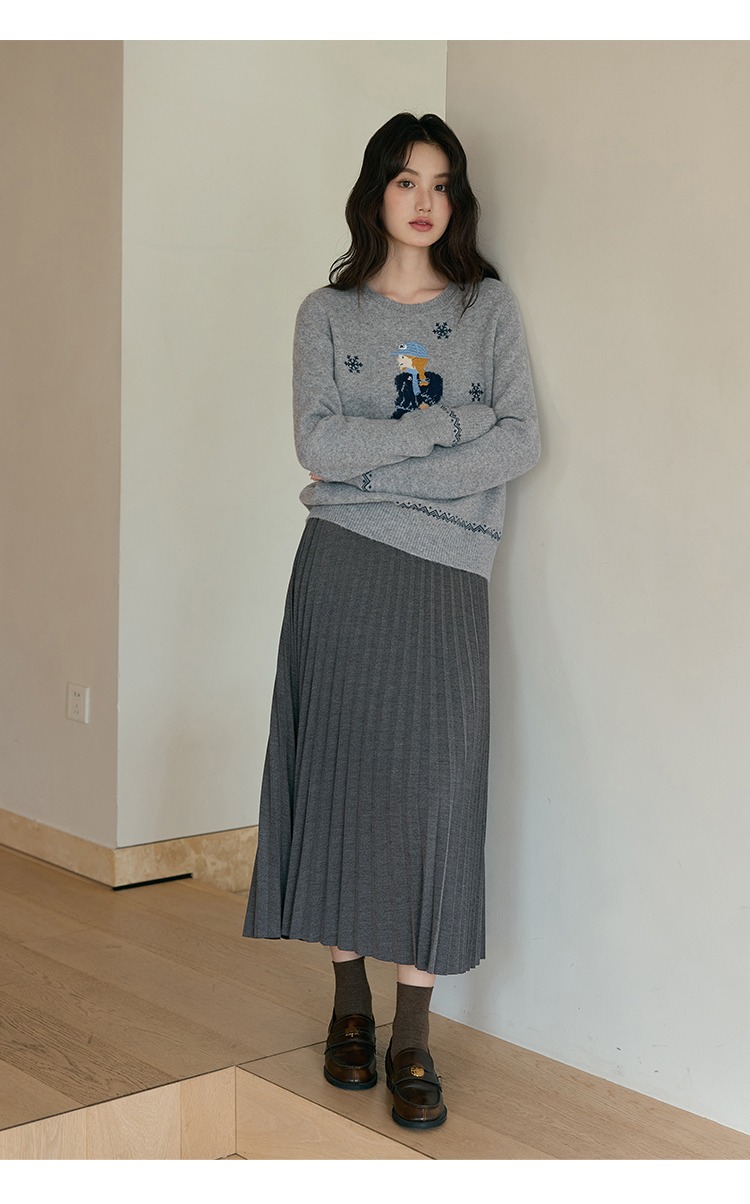 大尺碼女裝高腰A字半身裙灰色百褶裙長款裙子