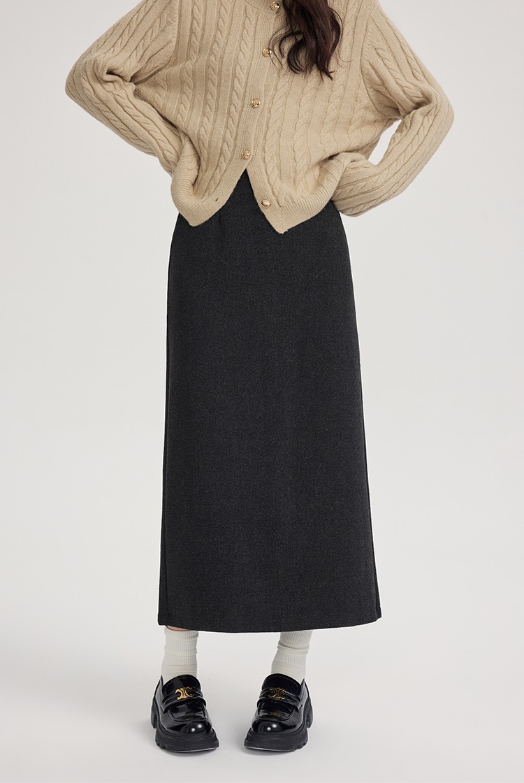 微胖灰色毛呢半身裙秋冬顯瘦A字裙胖mm長裙