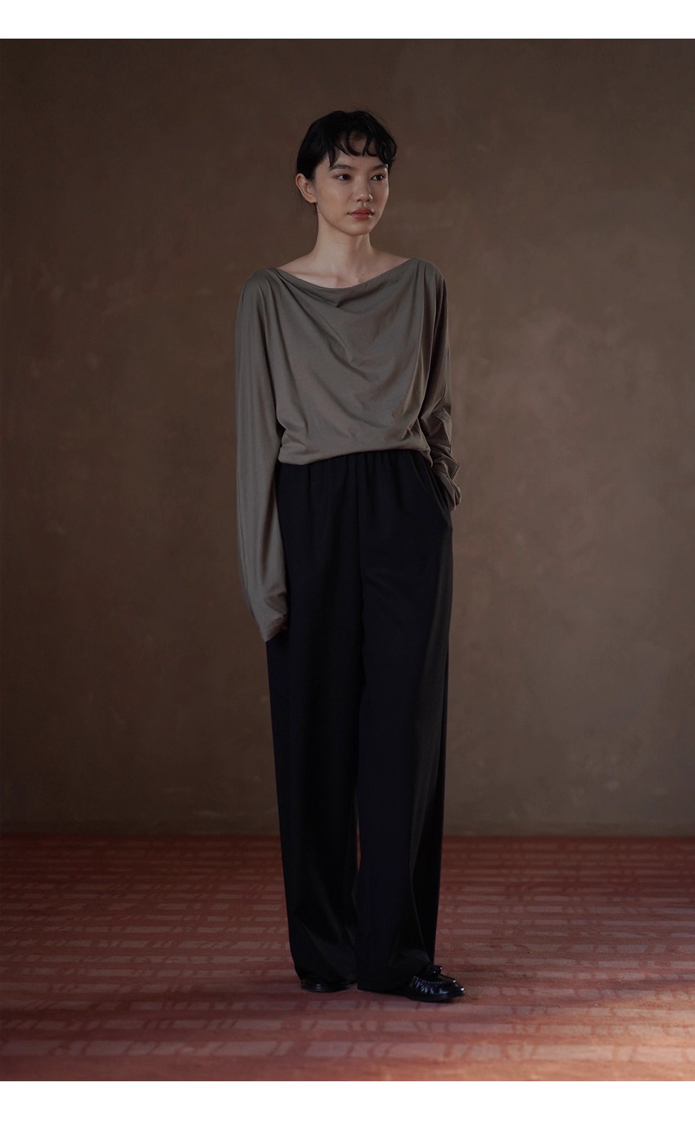 鬆弛法式100棉親膚透氣氣質蕩領寬鬆通勤顯瘦長袖上衣女