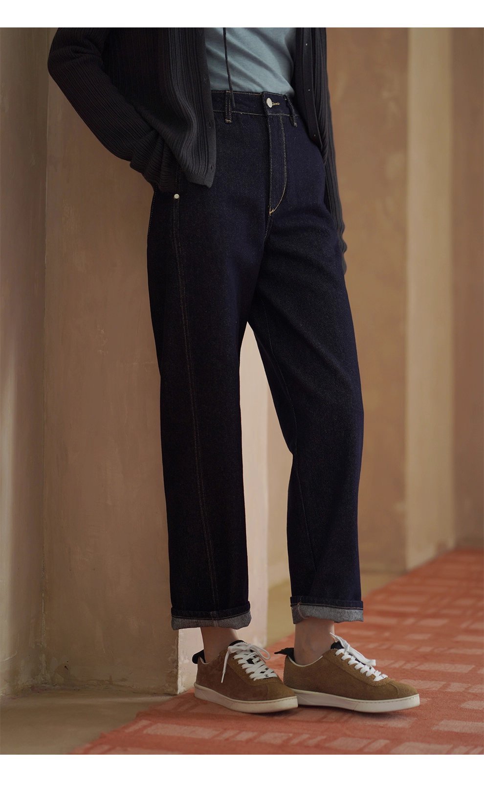 萬年青顯瘦經典版型復古原色直筒高腰不挑人休閒牛仔褲