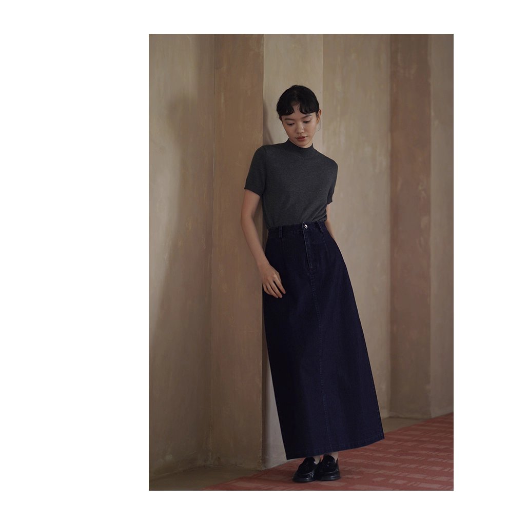 復古時髦做舊磨毛牛仔長款半身裙高腰微A寬鬆顯瘦裙子