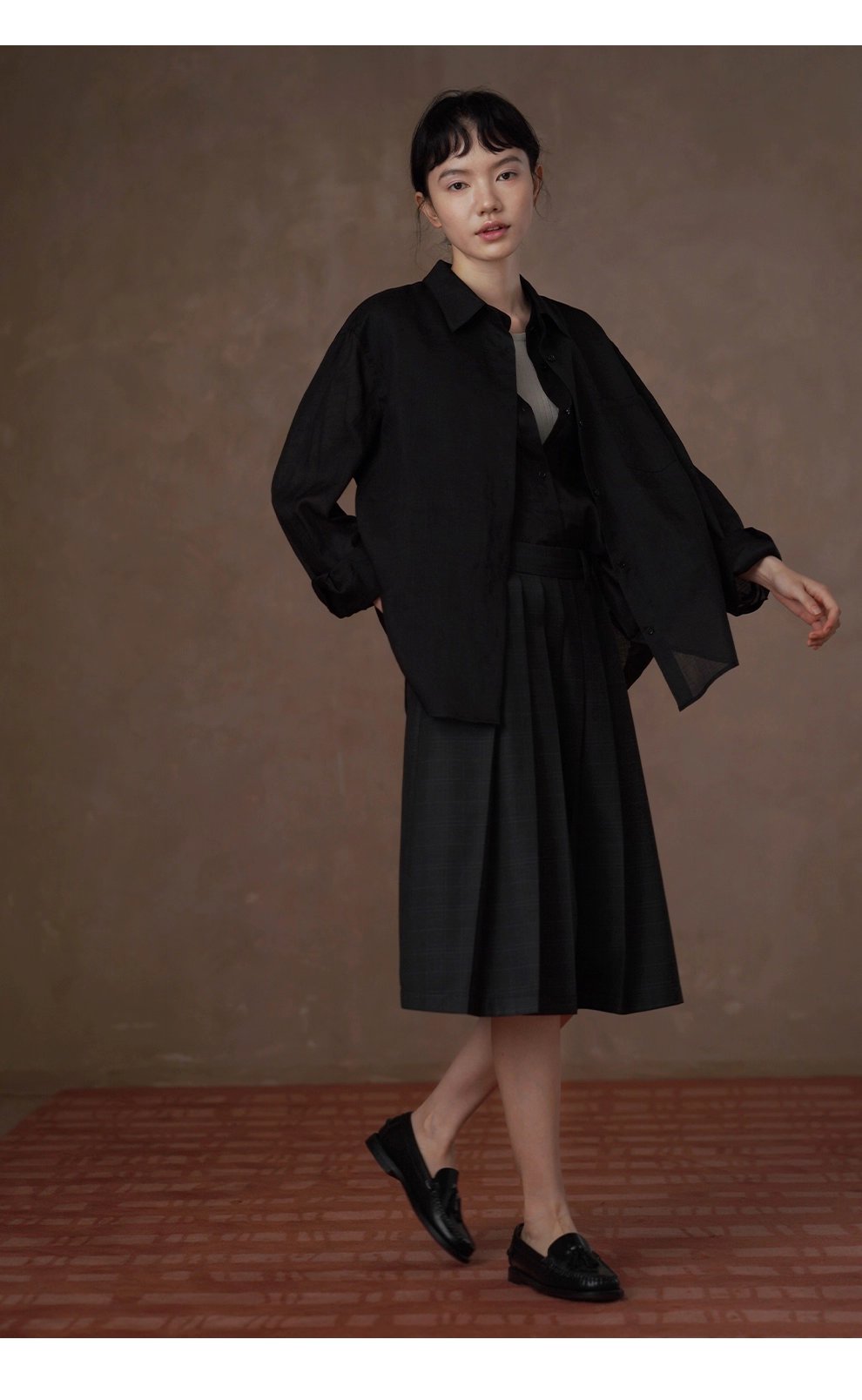 另類通勤設計感假兩件100苧麻挺括疊穿寬鬆顯瘦長袖襯衫