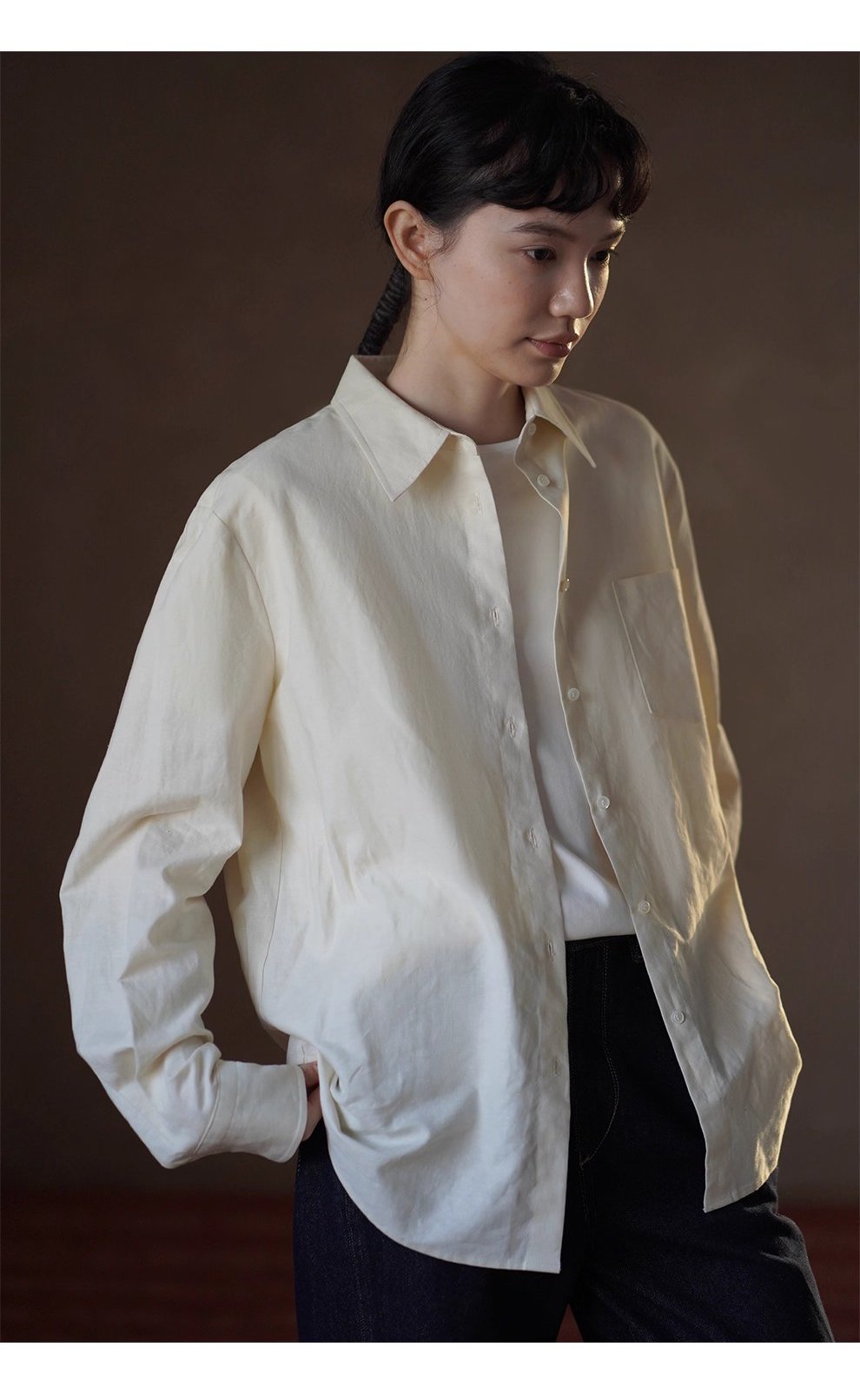 清香檸檬舒適棉麻混紡長袖疊穿寬鬆襯衫顯瘦通勤上衣女