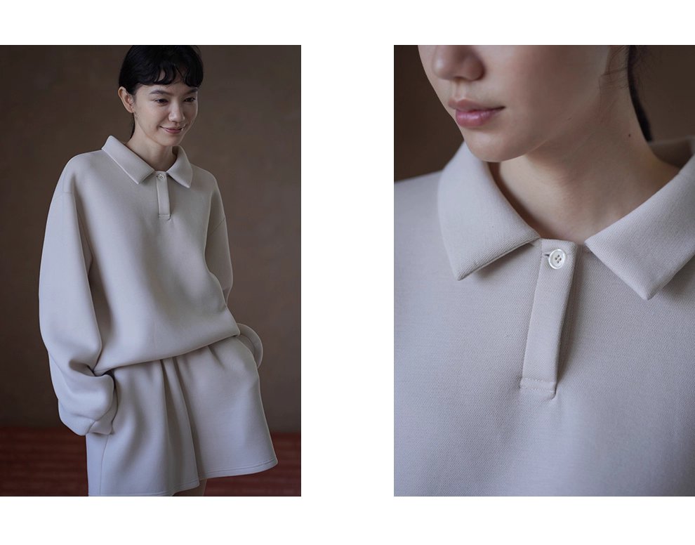 綿軟暖糯衛衣套裝寬鬆落肩Polo領顯瘦上衣鬆緊高腰短褲