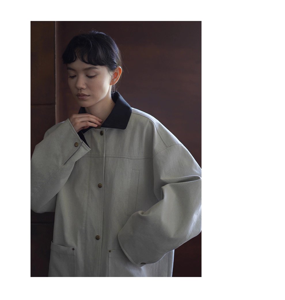 復古工裝健行外套斜紋挺括寬鬆顯瘦撞色翻領一手長風衣